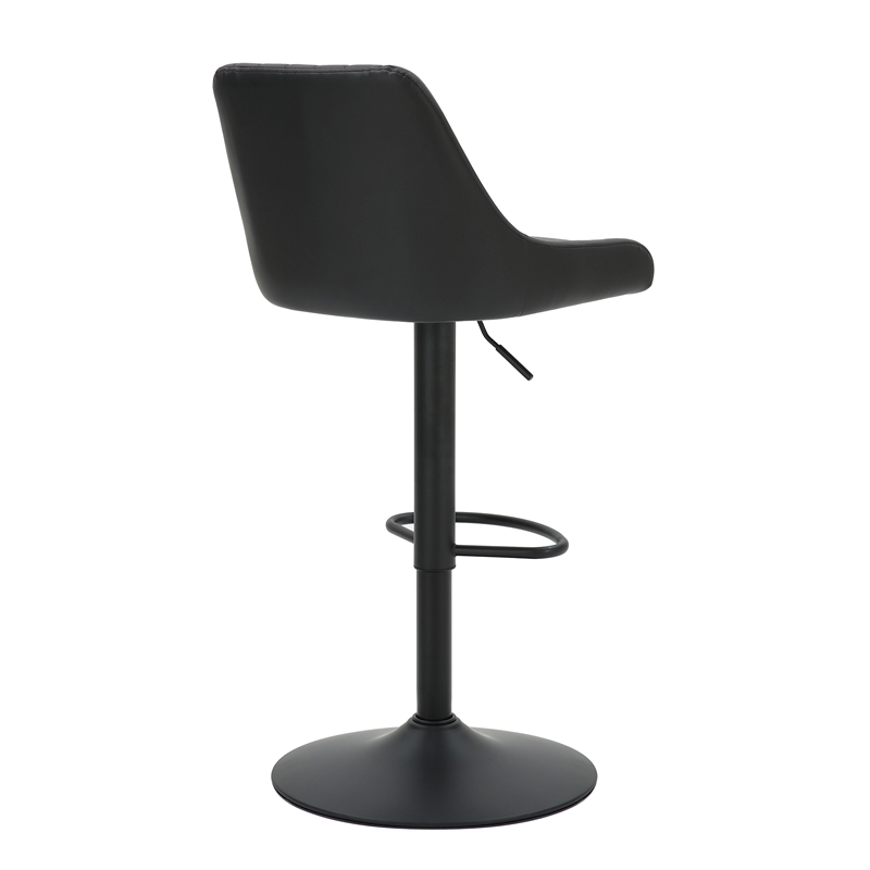 Modern Faux Leather Adjustable Stool with Swivel Set of 2 Black and Black