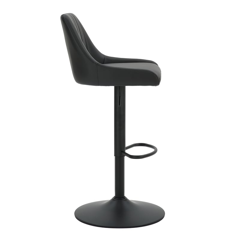 Modern Faux Leather Adjustable Stool with Swivel Set of 2 Black and Black
