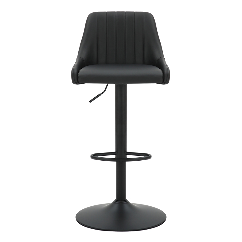 Modern Faux Leather Adjustable Stool with Swivel Set of 2 Black and Black
