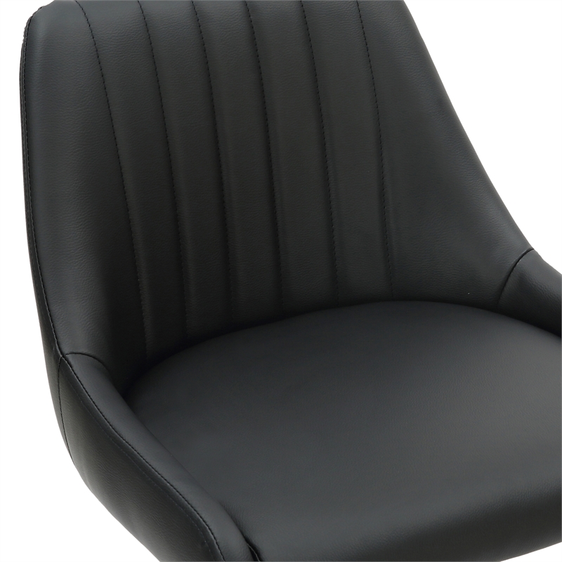 Modern Faux Leather Adjustable Stool with Swivel Set of 2 Black and Black