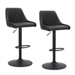Modern Faux Leather Adjustable Stool with Swivel Set of 2 Black and Black