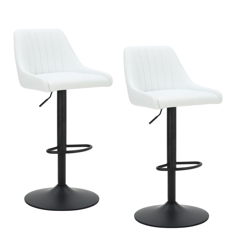Modern Faux Leather Adjustable Stool with Swivel Set of 2 White and Black