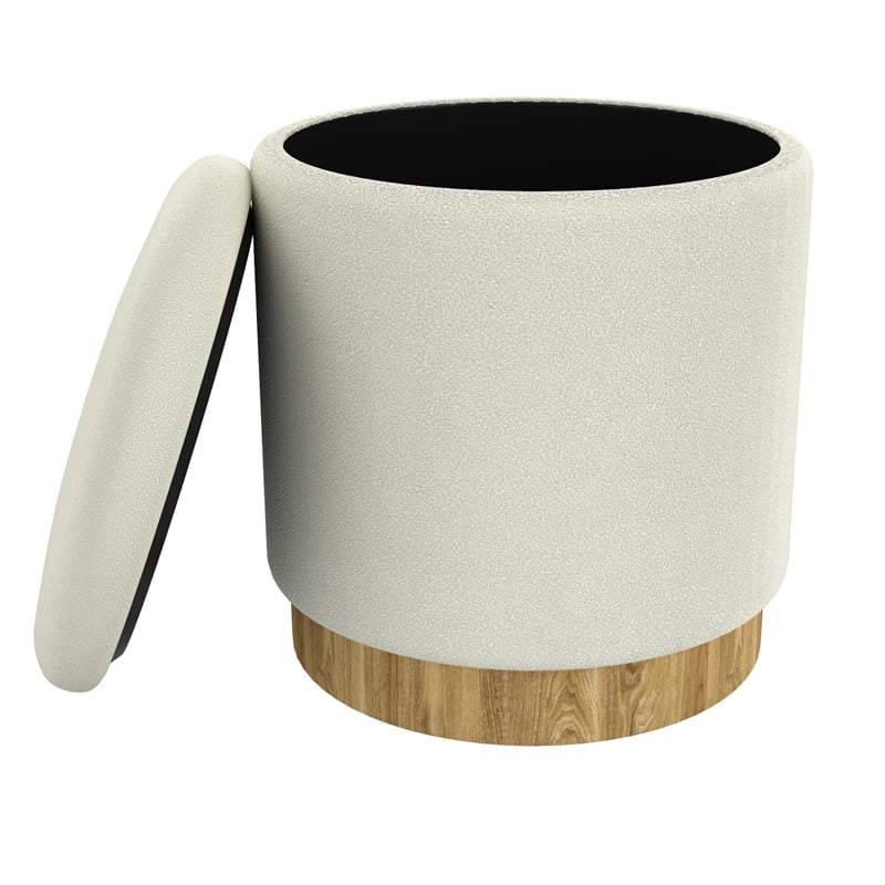 WHI Modern Fabric Round Storage Ottoman White Natural