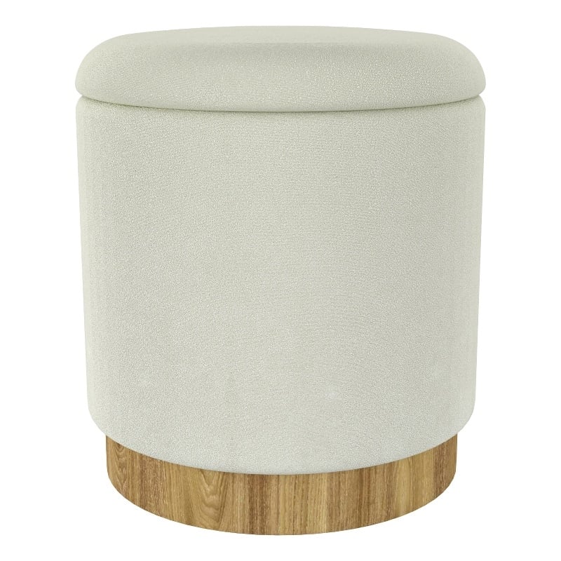 WHI Modern Fabric Round Storage Ottoman White Natural