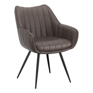 WHI Modern Faux Leather Metal Swivel Dining Accent Chair Set of 2 Charcoal Black