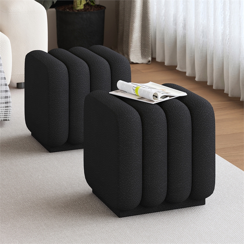 WHI Contemporary Boucle Fabric Small Square Ottoman Black