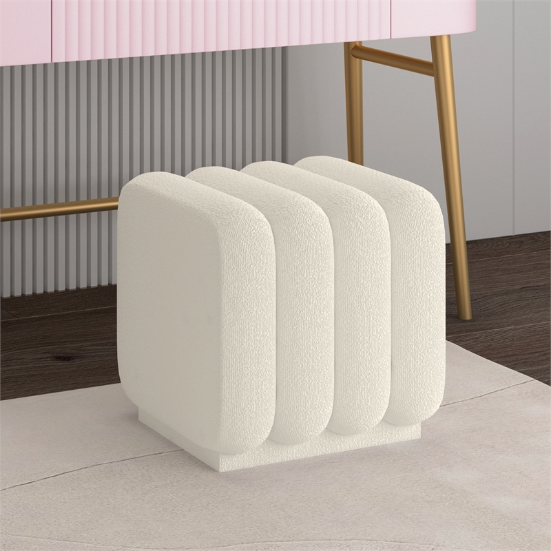 WHI Contemporary Boucle Fabric Small Square Ottoman Ivory