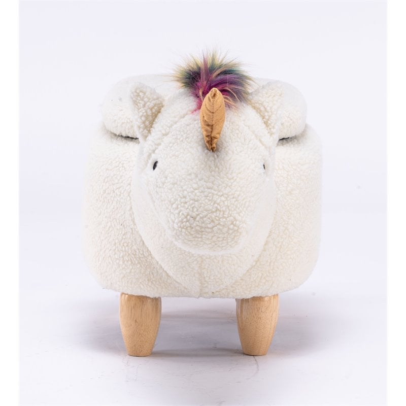 Home 2 Office Uma The Unicorn Fabric Storage Ottoman/Stool in White/Natural