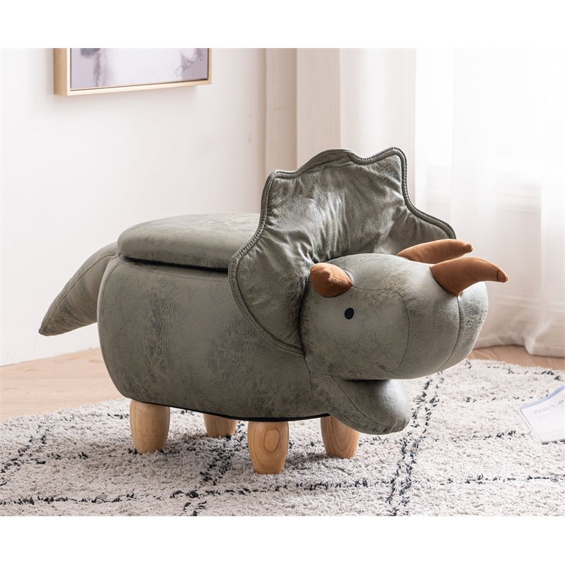 Home 2 Office Dean The Dinosaur Fabric Storage Ottoman Stool in Gray Natural Homesquare