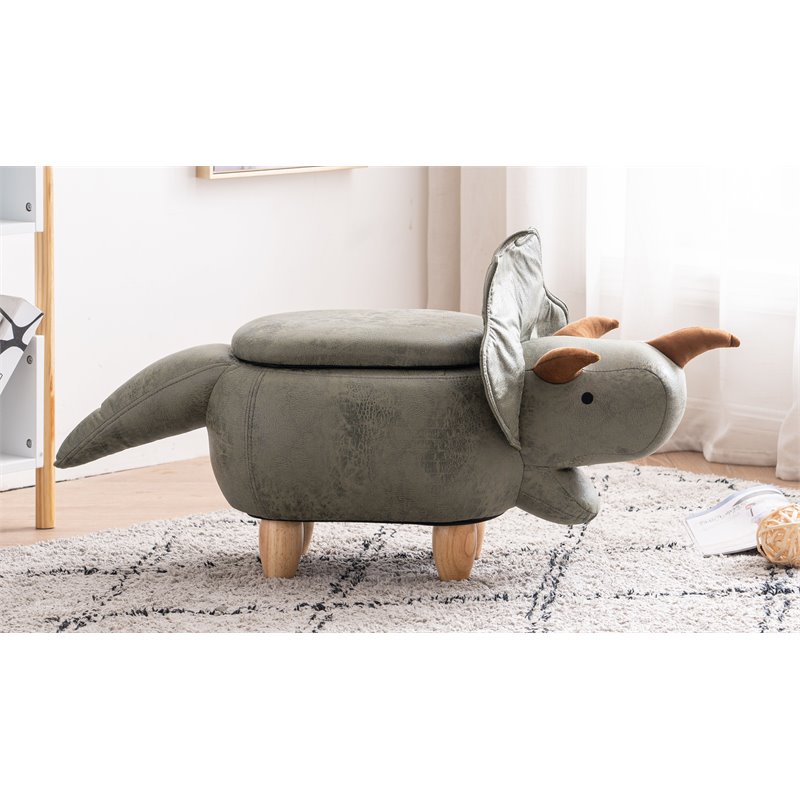 Home 2 Office Dean The Dinosaur Fabric Storage Ottoman/Stool in Gray/Natural
