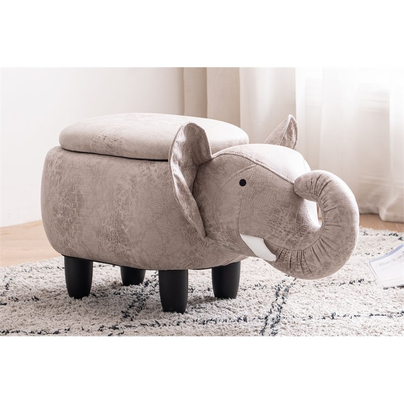 Home 2 Office Elliot The Elephant Fabric Storage Ottoman/Stool in Gray/Black