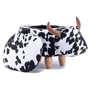 home 2 office connor the cow fabric storage ottoman/stool in black and white