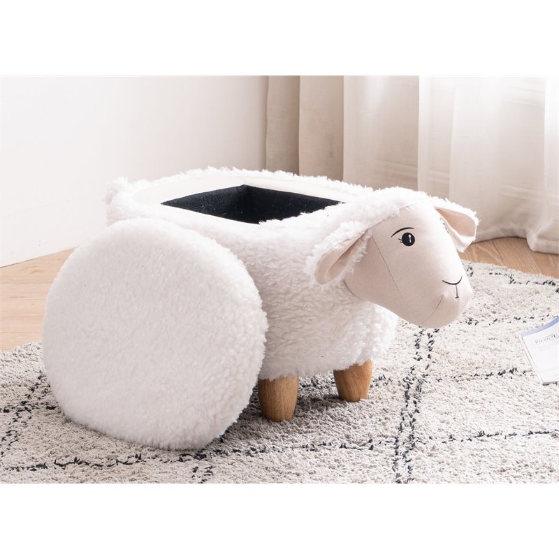 Home 2 Office Shiloh The Sheep Fabric Storage Ottoman/Stool in White/Natural