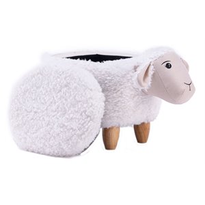 home 2 office shiloh the sheep fabric storage ottoman/stool in white/natural