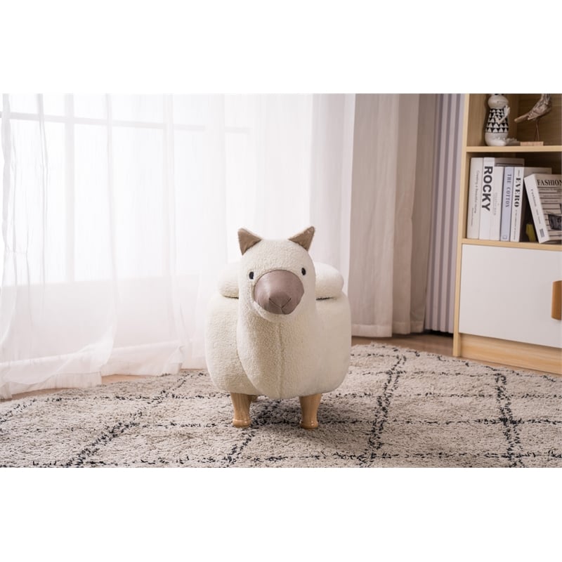 Home 2 Office Llama Animal Solid Wood & Fabric Storage Ottoman in Beige/White