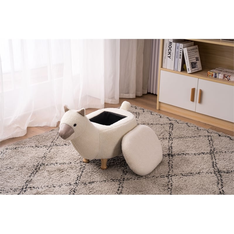Home 2 Office Llama Animal Solid Wood & Fabric Storage Ottoman in Beige/White