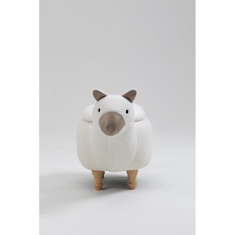 Home 2 Office Llama Animal Solid Wood & Fabric Storage Ottoman in Beige/White