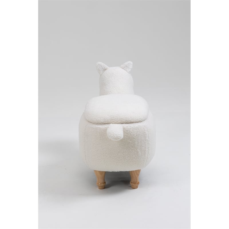 Home 2 Office Llama Animal Solid Wood & Fabric Storage Ottoman in Beige/White