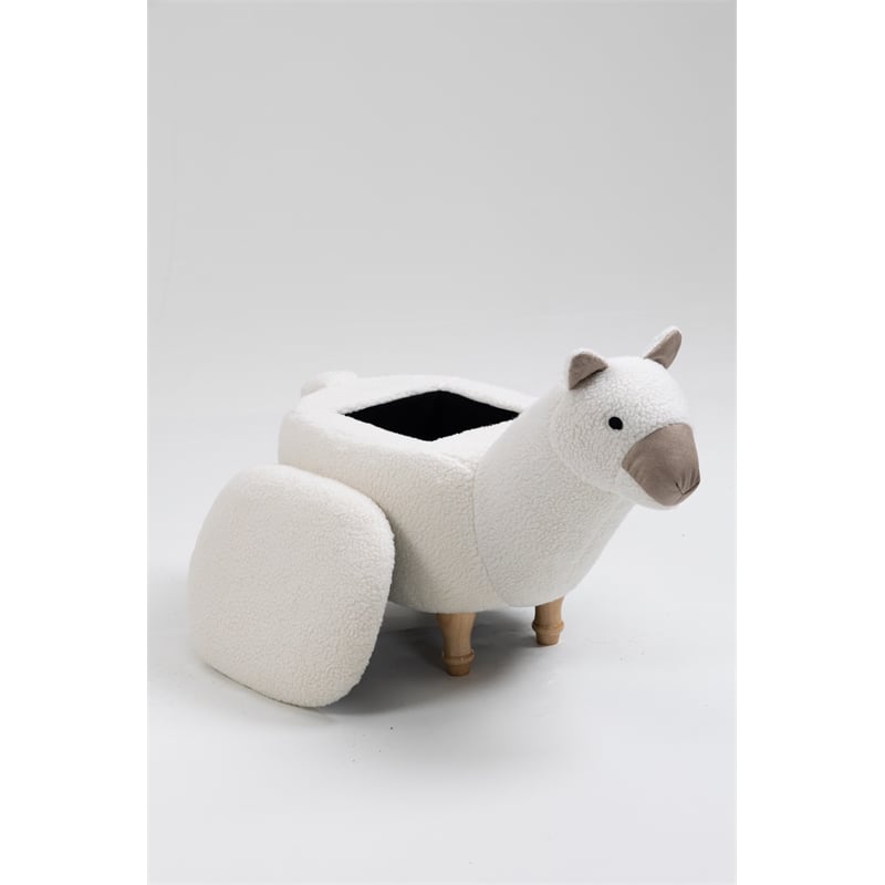 Home 2 Office Llama Animal Solid Wood & Fabric Storage Ottoman in Beige/White