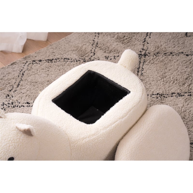 Home 2 Office Llama Animal Solid Wood & Fabric Storage Ottoman in Beige/White