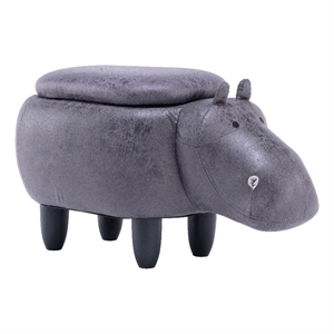 Home 2 Office Hippo Animal Solid Wood & Fabric Storage Ottoman in Gray