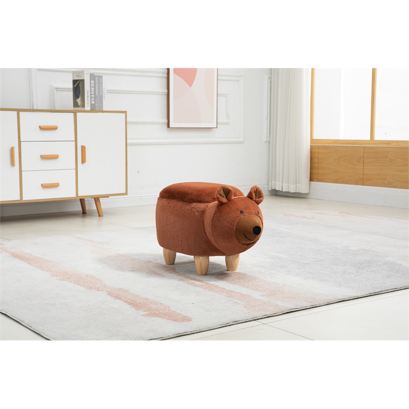 Home 2 Office Zoological Garden Fabric Bear Storage Ottoman in Brown/Natural