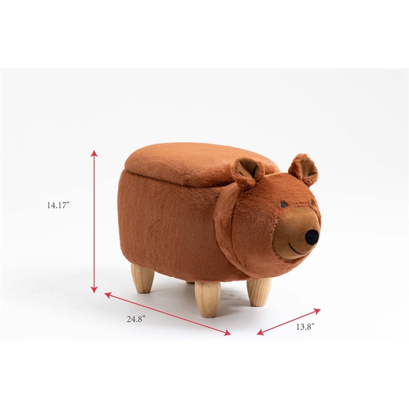 Home 2 Office Zoological Garden Fabric Bear Storage Ottoman in Brown/Natural