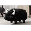 Harry the Cow Storage Ottoman with Long Black Fur Wood Frame