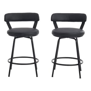 Set of 2 Ashley Swivel Barstool Black Faux Leather Black Metal Frame