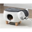 Home 2 Offie Cat Condo Pet House Kitten Shaped Storage Ottoman White and Grey Microfiber Fabric wood frame and feet