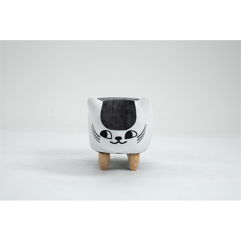 Home 2 Offie Cat Condo Pet House Kitten Shaped Storage Ottoman White and Grey Microfiber Fabric wood frame and feet
