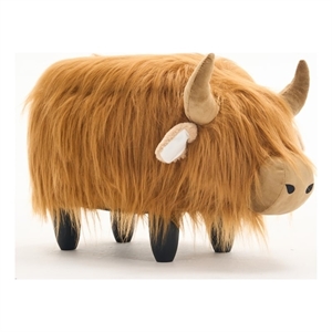 Home 2 Office Adult or Kids Brown Highland Cow Animal Sorage Ottoman Stool with shaggy fur fabric