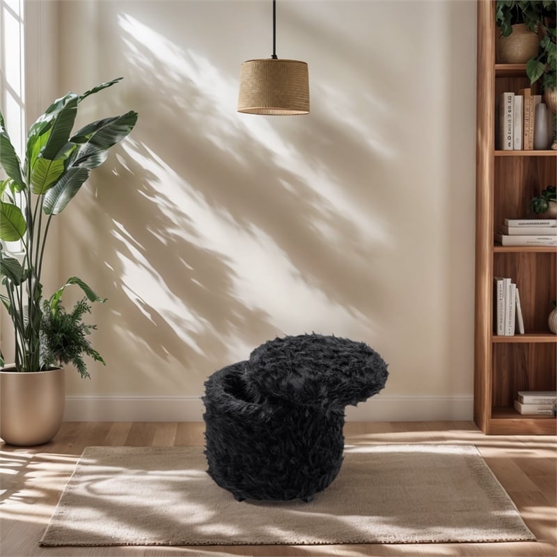 Home 2 Office Round Black Cow Fur Sorage Ottoman Stool