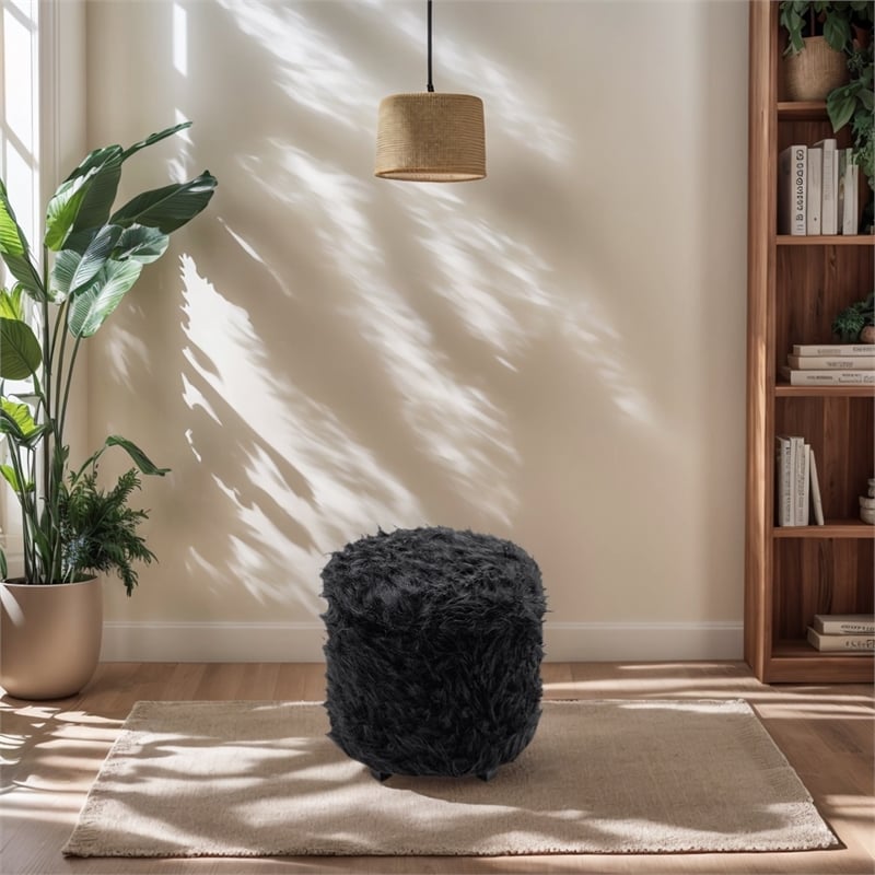 Home 2 Office Round Black Cow Fur Sorage Ottoman Stool