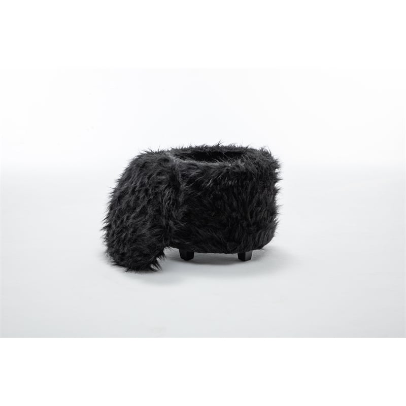 Home 2 Office Round Black Cow Fur Sorage Ottoman Stool