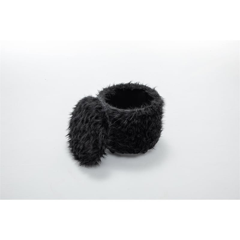 Home 2 Office Round Black Cow Fur Sorage Ottoman Stool