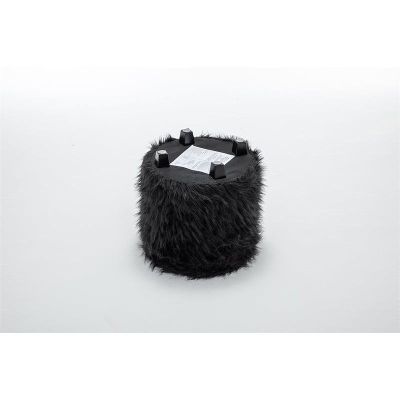 Home 2 Office Round Black Cow Fur Sorage Ottoman Stool