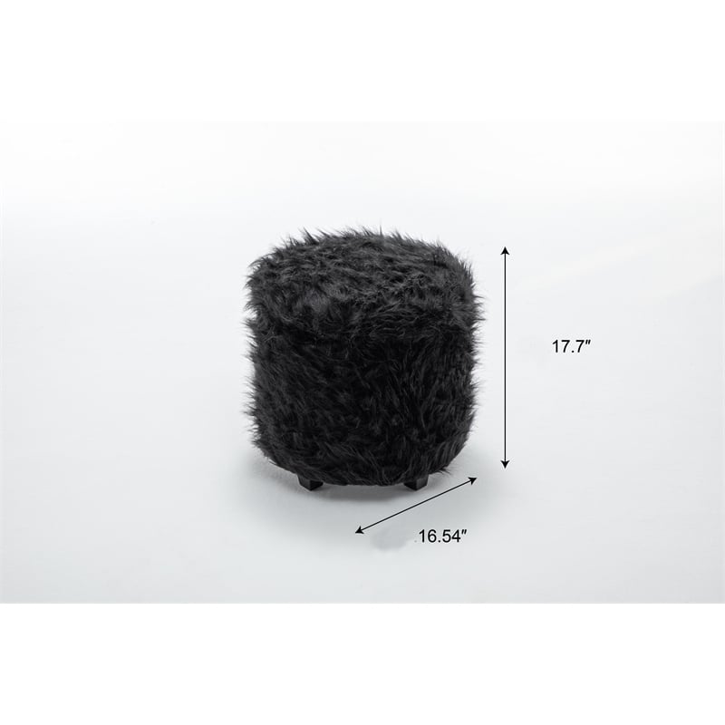 Home 2 Office Round Black Cow Fur Sorage Ottoman Stool