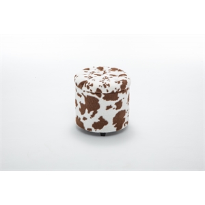 Home 2 Office Round Brown and White Cow Fur Sorage Ottoman Stool
