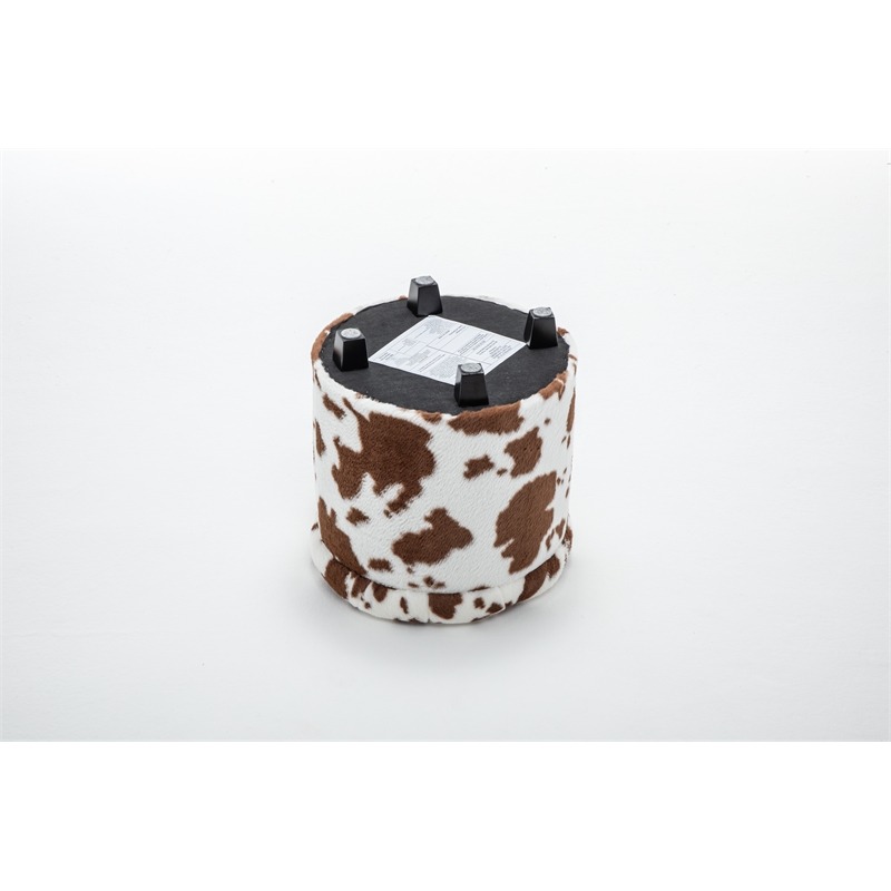 Home 2 Office Round Brown and White Cow Fur Sorage Ottoman Stool