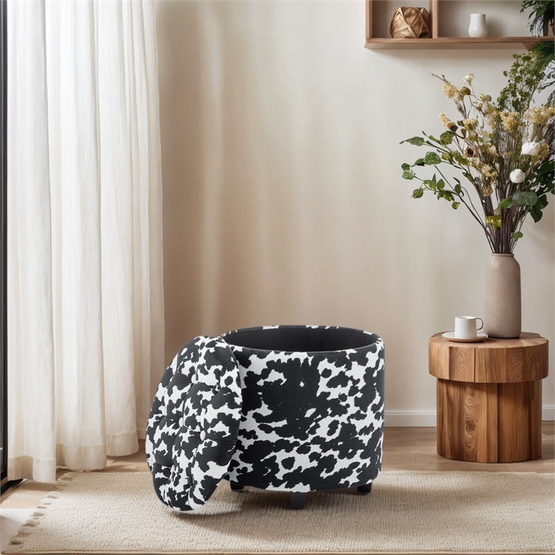 Home 2 Office Round Black and White Sorage Cow Print Storage Ottoman Stool