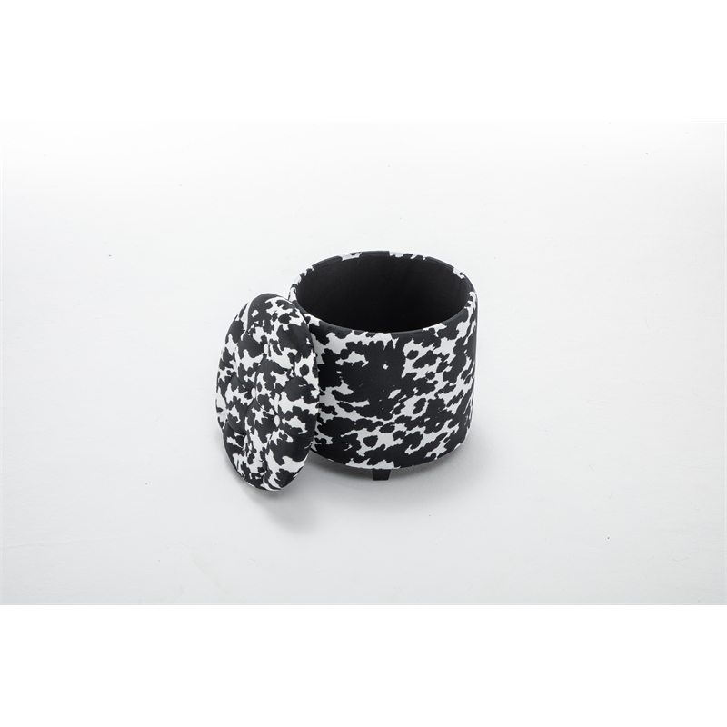 Home 2 Office Round Black and White Sorage Cow Print Storage Ottoman Stool