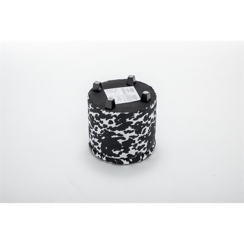 Home 2 Office Round Black and White Sorage Cow Print Storage Ottoman Stool
