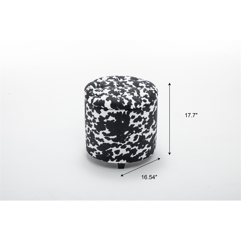 Home 2 Office Round Black and White Sorage Cow Print Storage Ottoman Stool