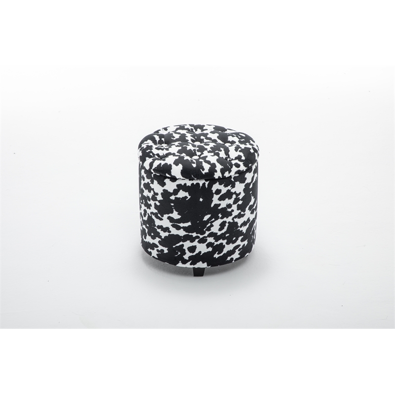 Home 2 Office Round Black and White Sorage Cow Print Storage Ottoman Stool