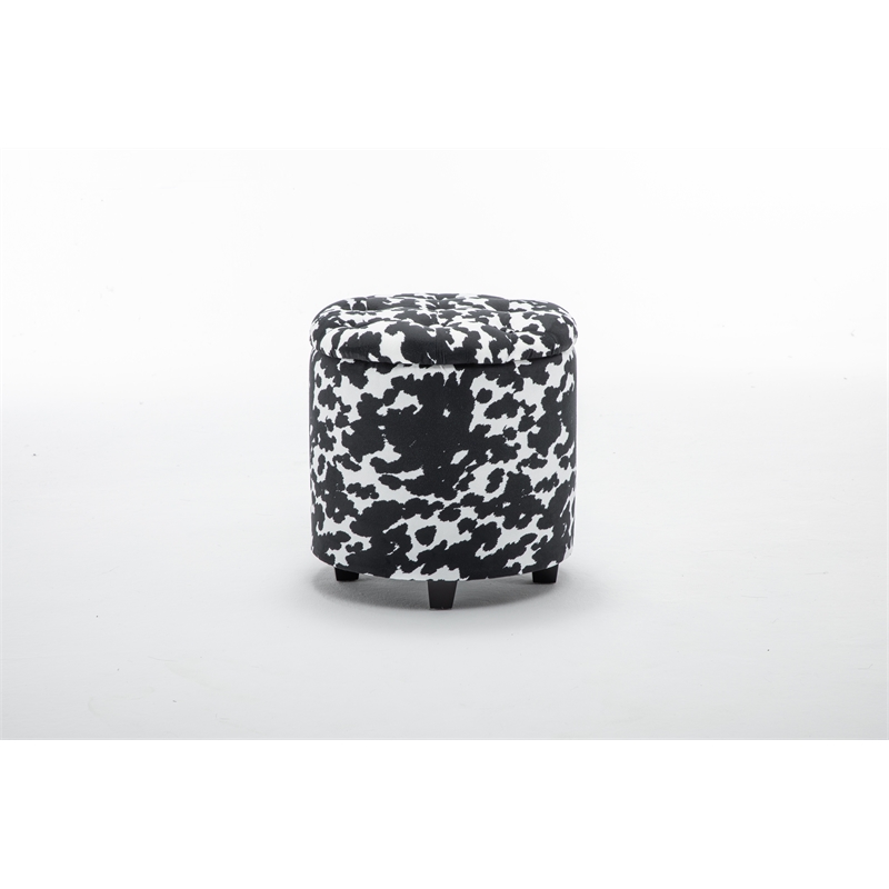 Home 2 Office Round Black and White Sorage Cow Print Storage Ottoman Stool