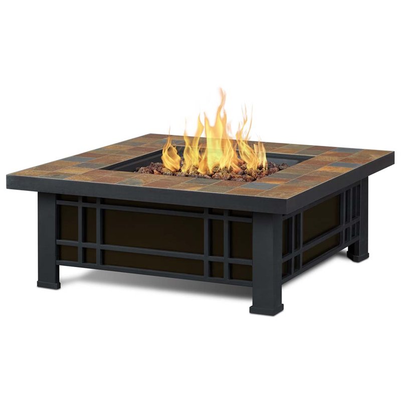 Real Flame Morrison Square Propane Fire Pit In Natural Slate Tile