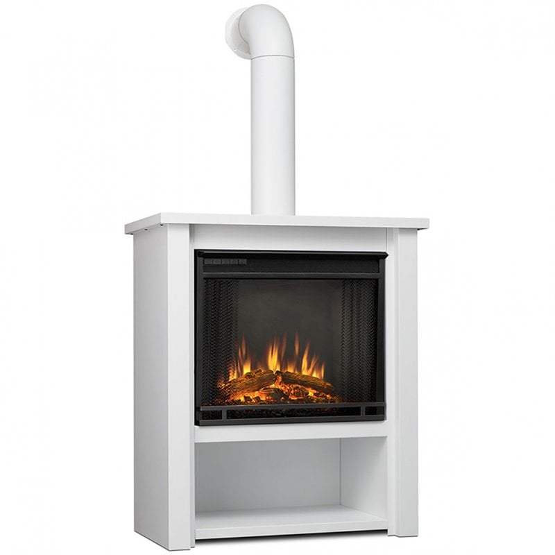 Real Flame Hollis Stainless Steel Electric Fireplace in Matte White