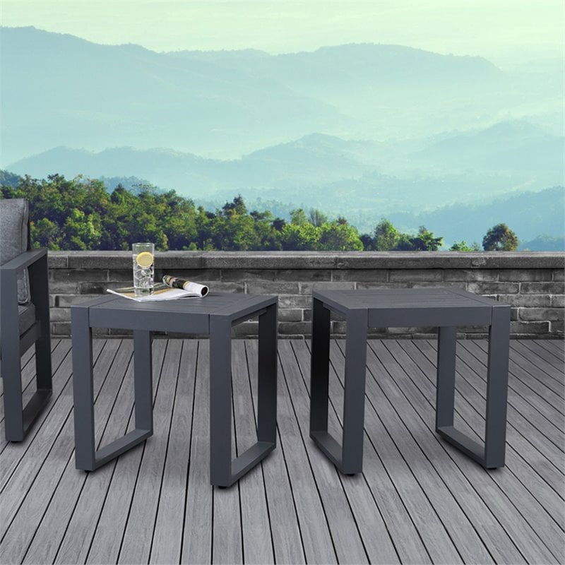 Real Flame Baltic Aluminum Patio End Table in Gray (Set of 2)