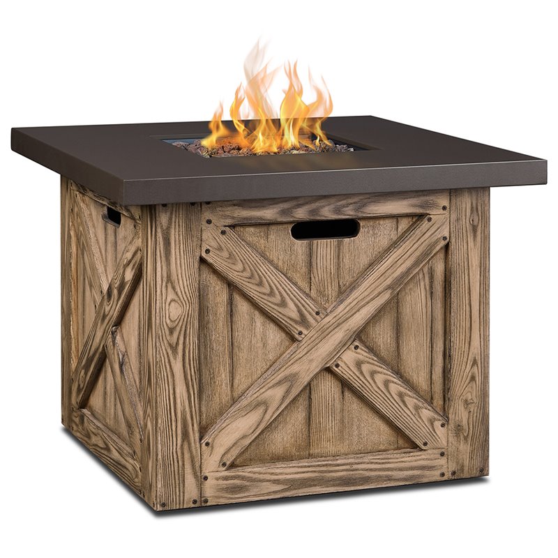 Real Flame Farmhouse Square Propane Fire Pit in Rustic Pine C1725LPRP